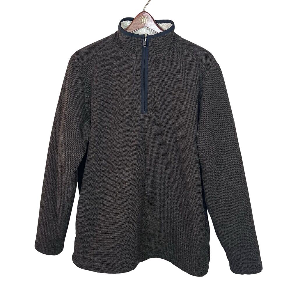 Orvis Men's Size L Sherpa Lined Fleece 1/4 Zip Pullover Sweater Olive Green